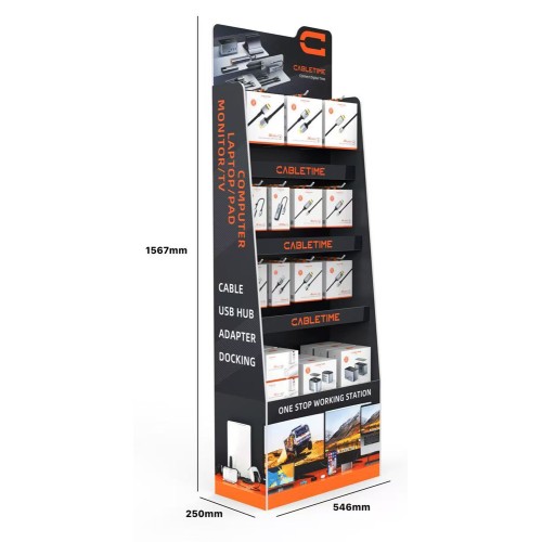 CABLETIME stand προβολής CT-STAND-BIG με γάντζους, 54.6 x 25 x 156.7cm