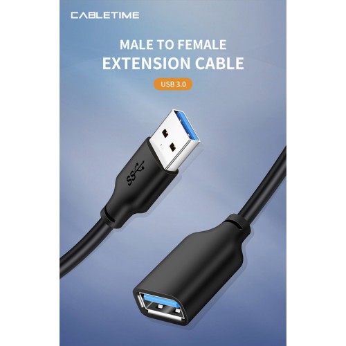 CABLETIME καλώδιο προέκτασης USB CT-C160-U3-AMAFN, 5Gbps, 1m, μαύρο