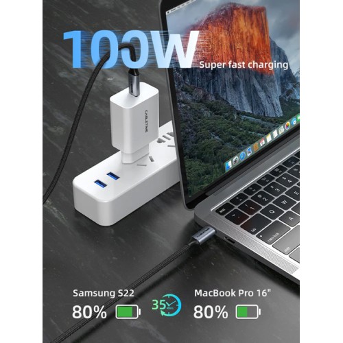 CABLETIME καλώδιο USB-C CT-C160-PU31-CMCM2, USB 3.2, 100W, 20Gbps, 4K, 1.5m, μαύρο