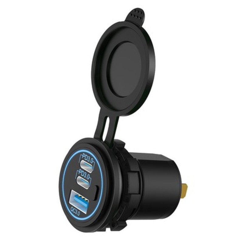 POWERTECH πρίζα USB για σκάφη & οχήματα PTL-030, USB & 2x USB-C, 36W, IP65
