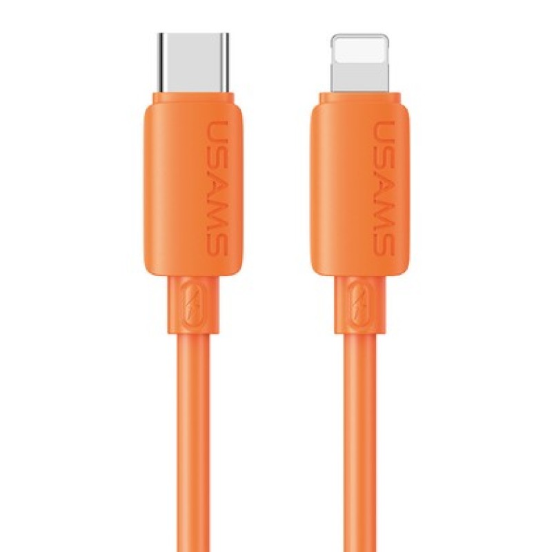 USAMS καλώδιο Lightning σε USB-C SJ788, σιλικόνης, 30W, 480Mbps, 1m, πορτοκαλί
