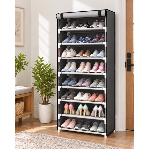 HOME USE υφασμάτινη παπουτσοθήκη HUH-0266 με 8 ράφια, 60x30x122cm, γκρι