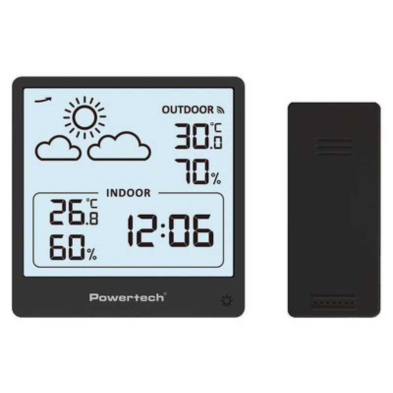 POWERTECH ψηφιακός μετεωρολογικός σταθμός PT-1657 με ασύρματο εξωτερικό αισθητήρα, μαύρος