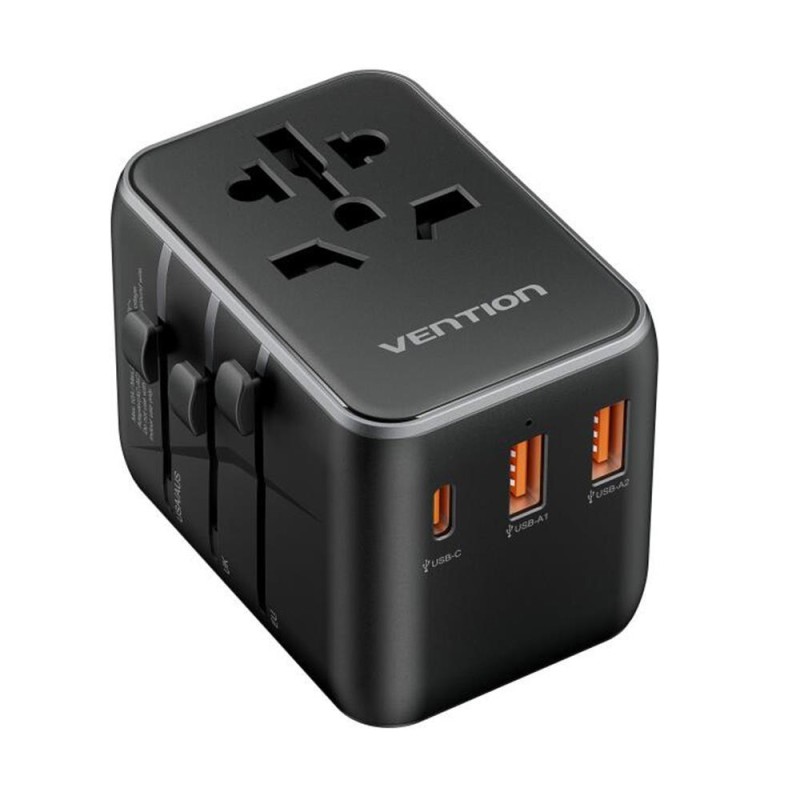 VENTION 3-Port USB (C + A + A) Universal Travel Adapter (20W/18W/18W) Black (FJEB0) (VENFJEB0)