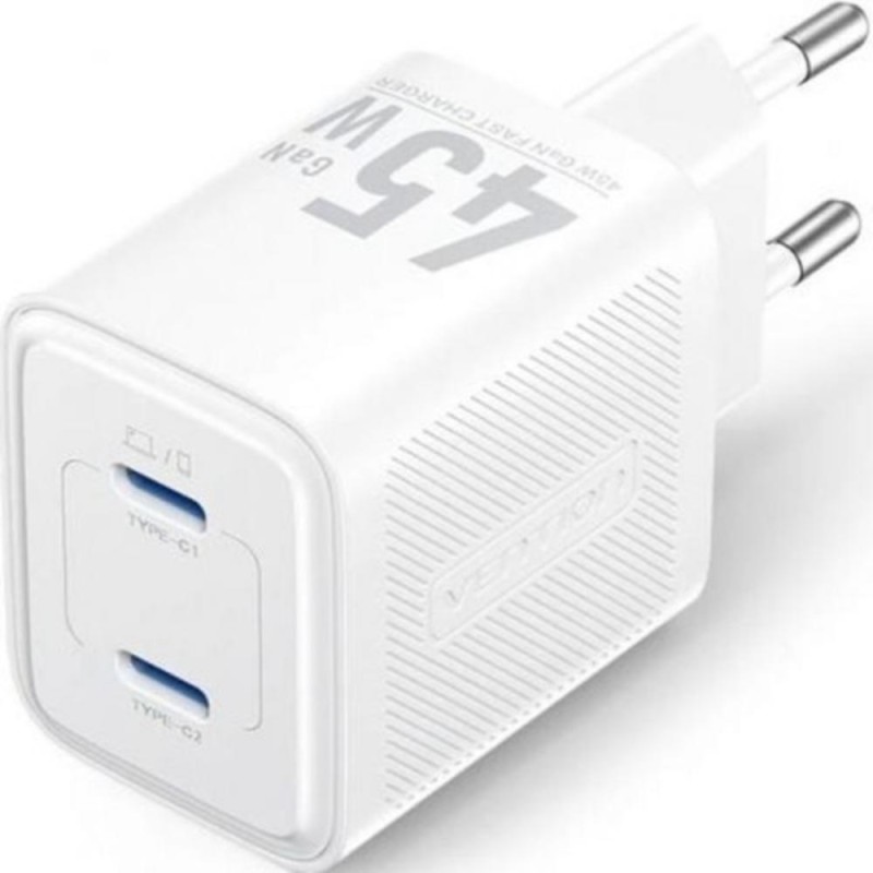 VENTION 2-Port USB (C + C) GaN Charger (45W/45W) EU-Plug White (FEFW0-EU) (VENFEFW0-EU)