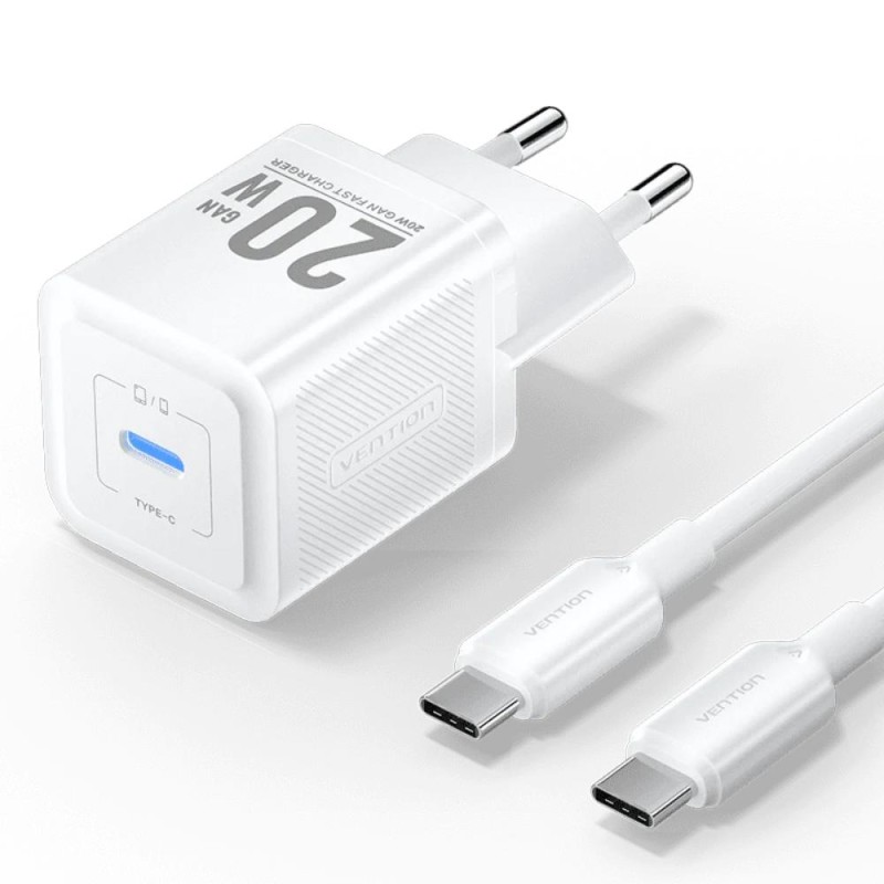 VENTION 1-Port USB-C GaN Charger (20W) with USB-C to Lightning Cable (1M) EU-Plug White (TZ-FEPW0-EU-02) (VENTZ-FEPW0-EU-02)