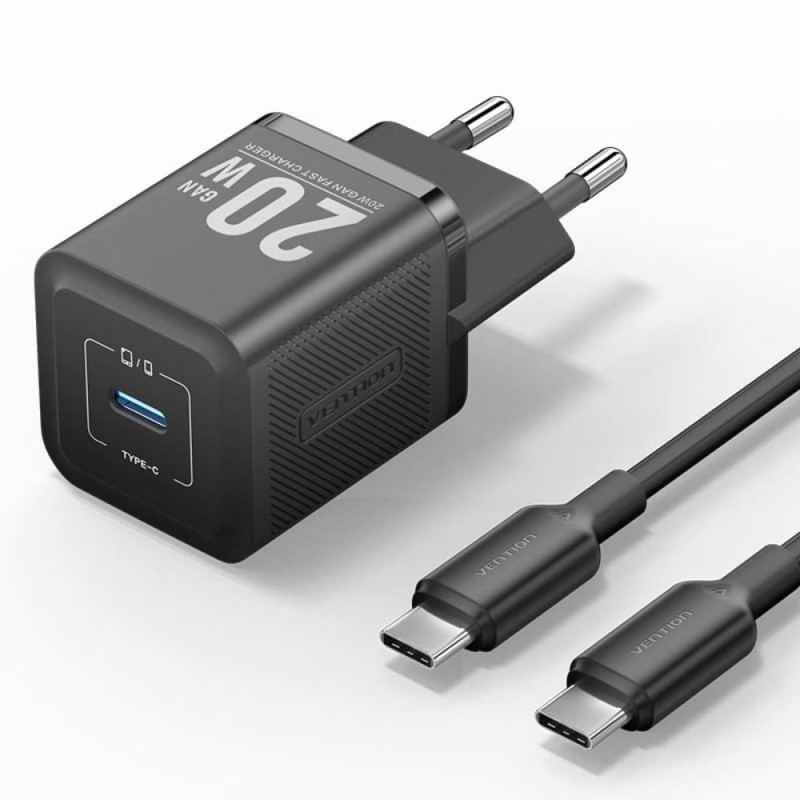 VENTION 1-Port USB-C GaN Charger (20W) with USB-C to USB-C Cable (1M) EU-Plug Black (TZ-FEPB0-EU-01) (VENTZ-FEPB0-EU-01)