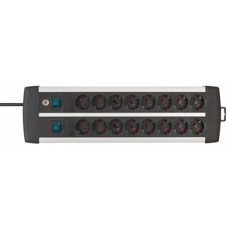 Brennenstuhl Premium-Alu-Line Technics extension lead 16-way Duo black 3m H05VV-F 3G1.5 with every 8 sockets switched (1391000916) (BNN1391000916)