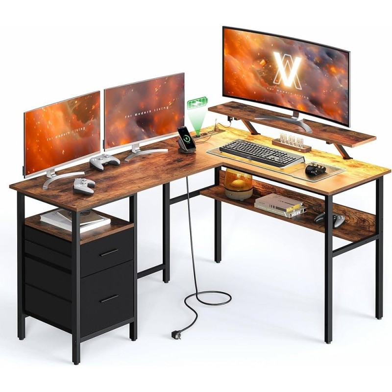 Vasagle Γωνιακό Mεταλλικό γραφείο 150 x 120 x 89 cm  Χρώματος Καφέ με υφή Ξύλου (LWD095K01) (VASLWD095K01)