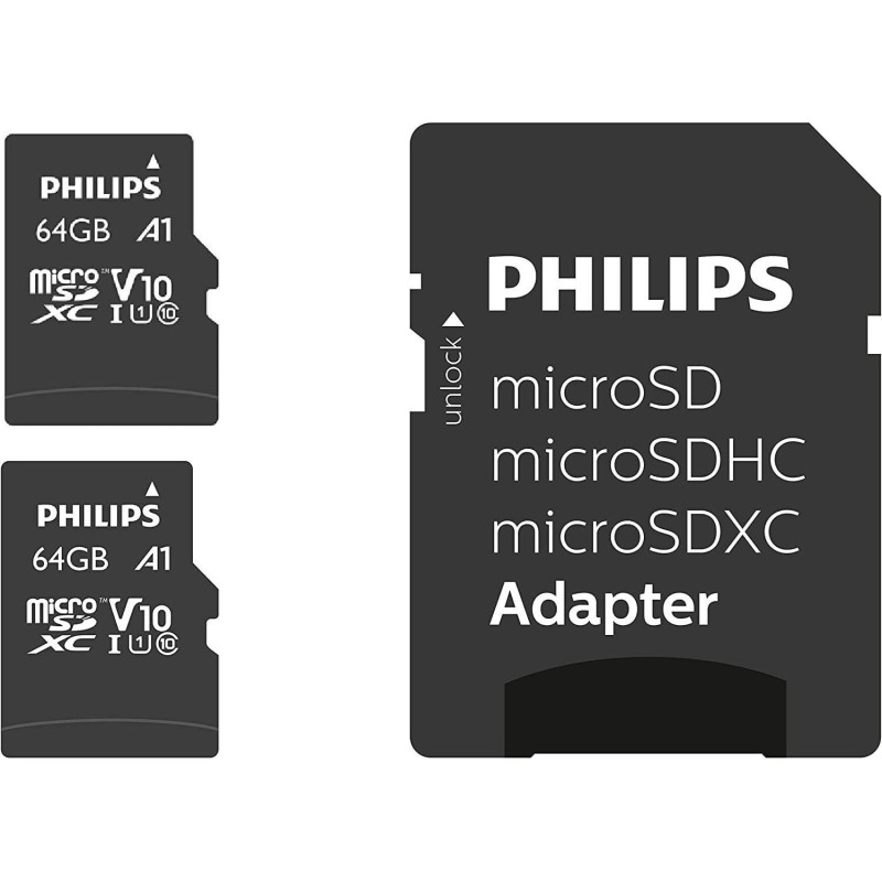 PHILIPS MicroSDXC Card 64GB Class 10 UHS-I U1 2-Pack with Adapter (FM64MP45D/00) (PHIFM64MP45D-00)