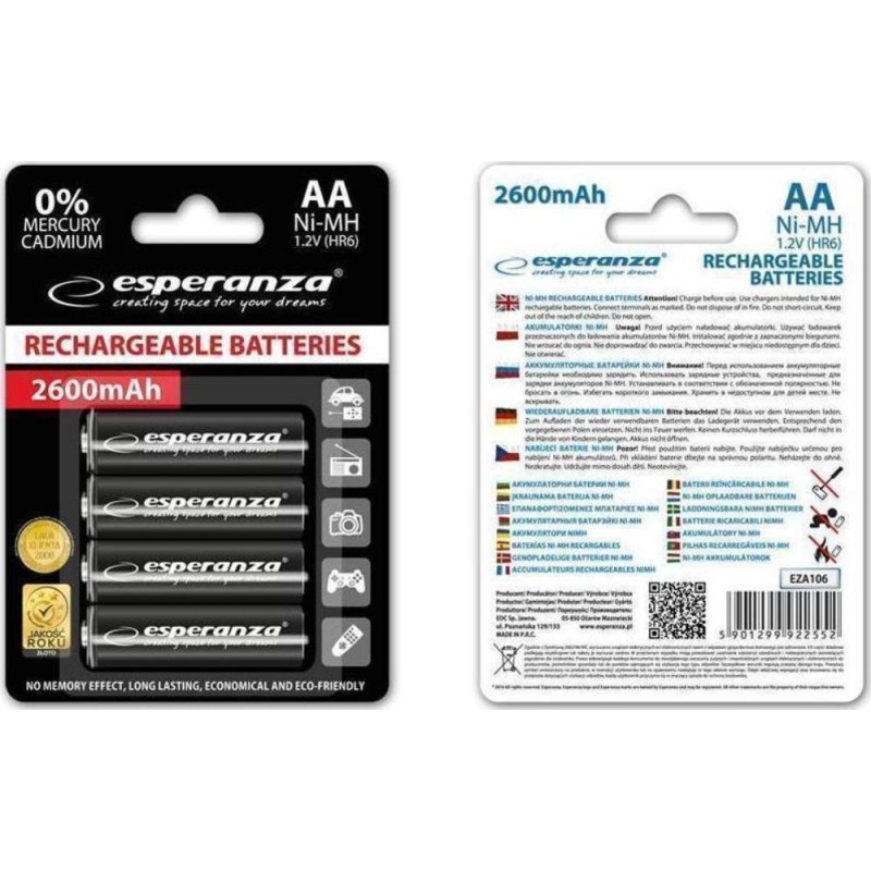 Esperanza Rechargeable Batteries Aa 2600mah 4p (EZA106) (ESPEZA106)